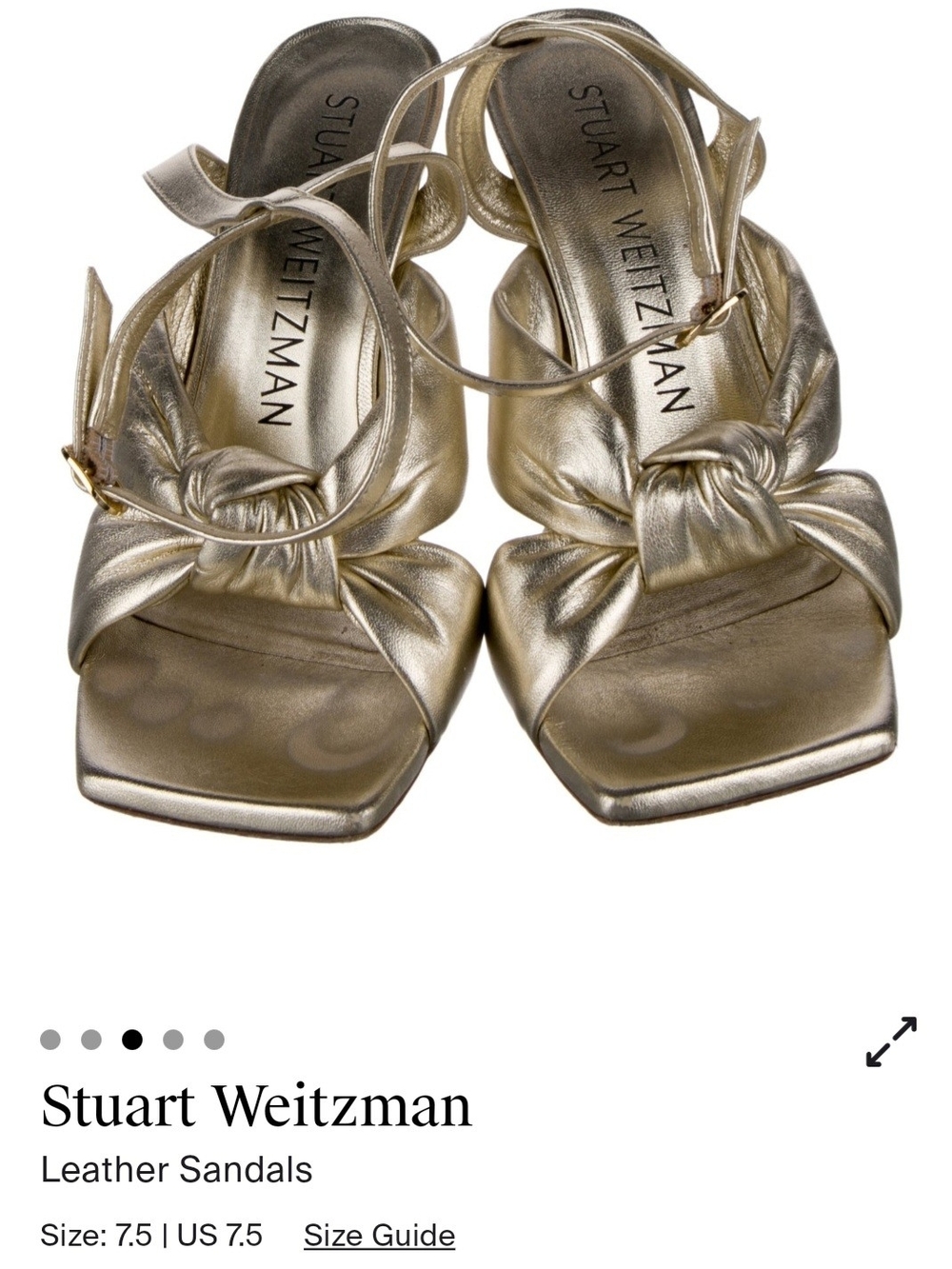 Stuart Weitzman Metallic Gold Knotted Leather Sandals